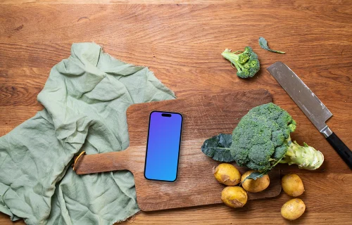 Vegetais frescos com iPhone mockup