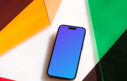 iPhone grátis mockup em um fundo multicolorido