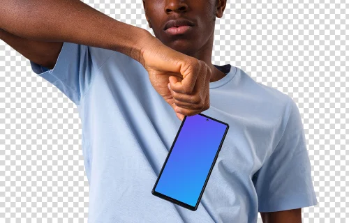 Man touching the top corner on the Google Pixel mockup