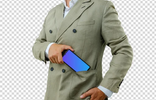 Homem de negócios segurando um Google Pixel mockup
