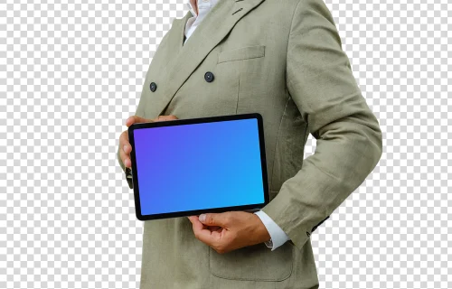 Empresário com um tablet mockup em suas mãos