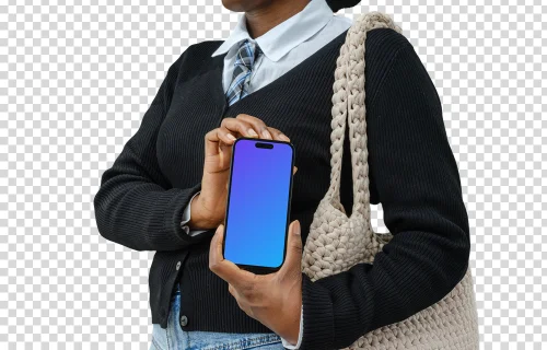 Female holding an iPhone mockup