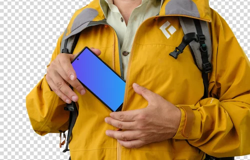Hiker holding a Google Pixel 6 mockup
