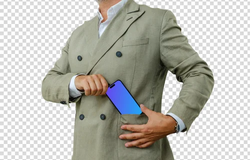 Empresário do sexo masculino com um iPhone mockup