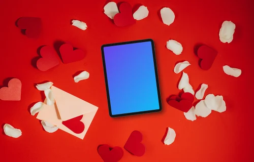 Mockup de tablet no fundo do Dia dos Namorados