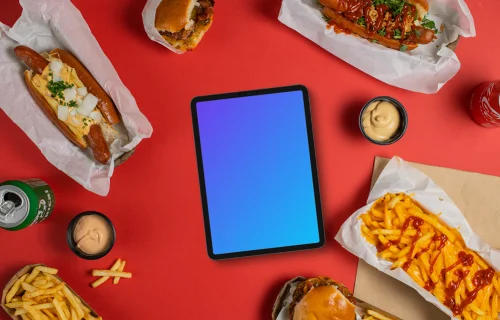 Tablet mockup with fast food around