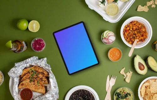 Tablet mockup with Mexican food