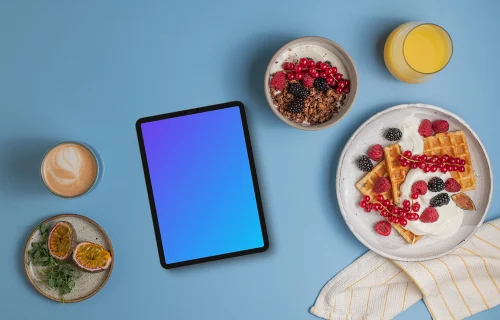 Tablet mockup with plate of waffles