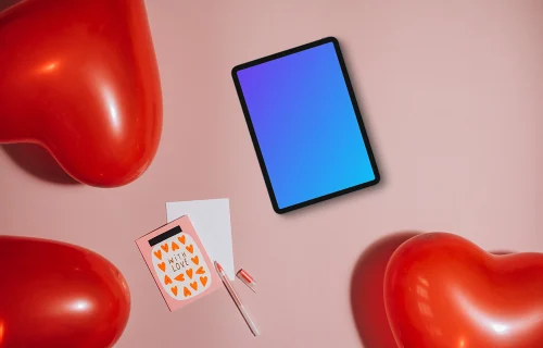 Tablet mockup com fundo do Dia dos Namorados
