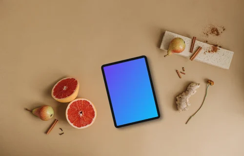 Top view of tablet mockup with autumn mood