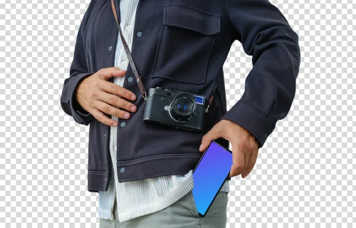 Tourist photographer with a Google Pixel 6 mockup