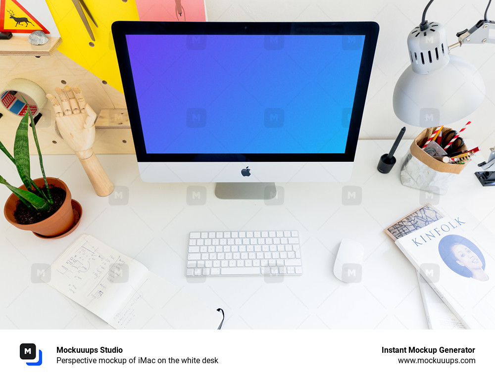 Perspectiva mockup do iMac sobre a mesa branca
