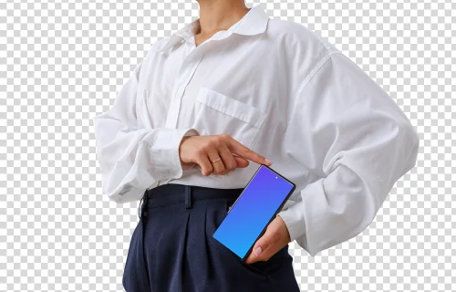 Empresária feminina apresentando o Google Pixel 6 mockup