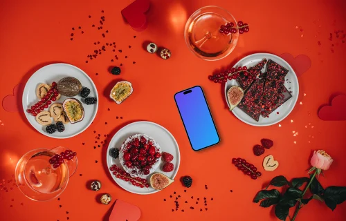 Smartphone mockup e jantar romântico