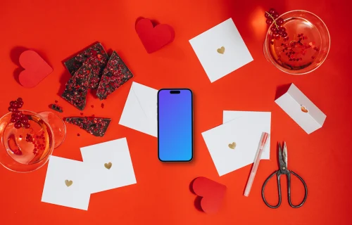 Smartphone mockup com um tema de amor