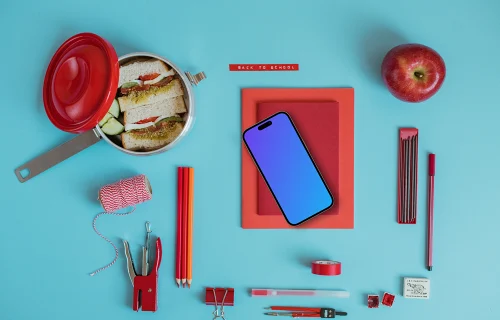 Smartphone mockup with a lunch box on the side