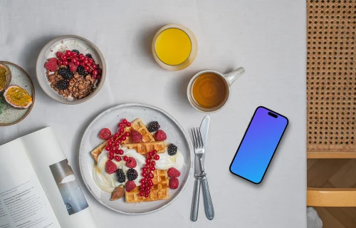Smartphone mockup with breakfast meal
