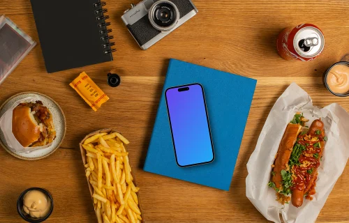 Smartphone mockup with fast food
