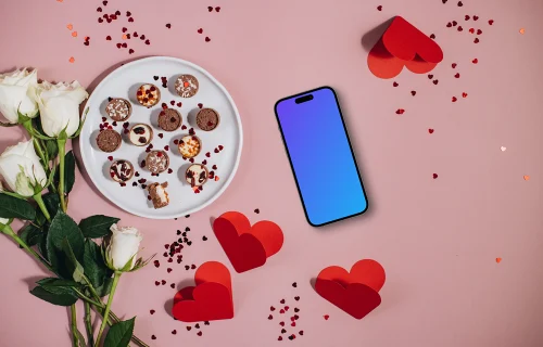Smartphone mockup com fundo do Dia dos Namorados