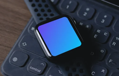 Relógio Apple mockup ao lado do iPad