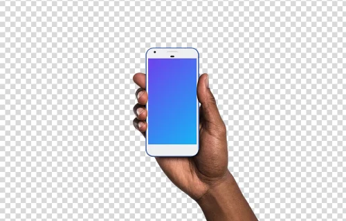 Homem segurando o Google Pixel Really Blue mockup (pele preta)