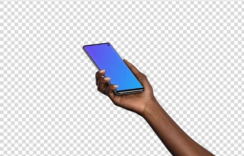 Mulher com Samsung Galaxy S10 mockup (Perspectiva - Transparente)