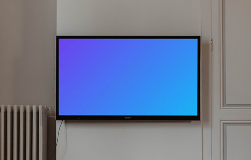 Televisão 4K mockup em uma parede branca